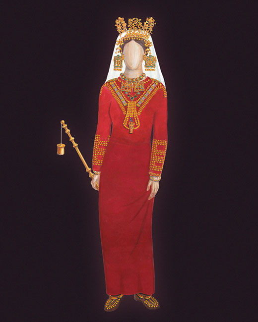 Traje y retrato escultórico de una princesa Kushan